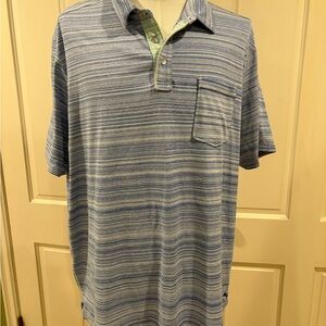 Tommy Bahama Blue and White Striped Polo Shirt